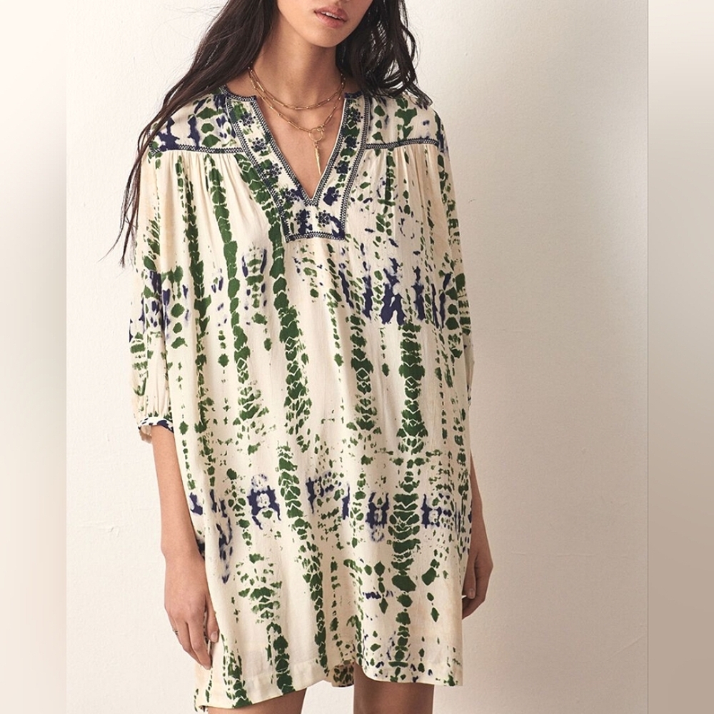 Ba&sh Cream Bamboo Tie Dye Boho Ilda Oversized Spring Tunic Dress US 2